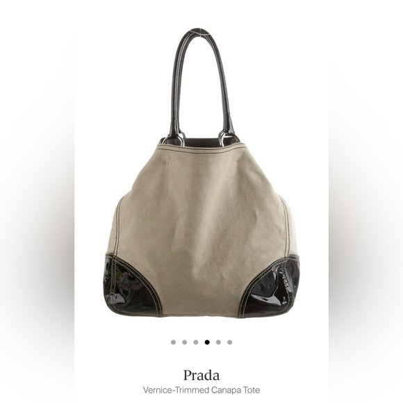 Prada Vernice-trimmed canapa tote - Picture 4 of 8
